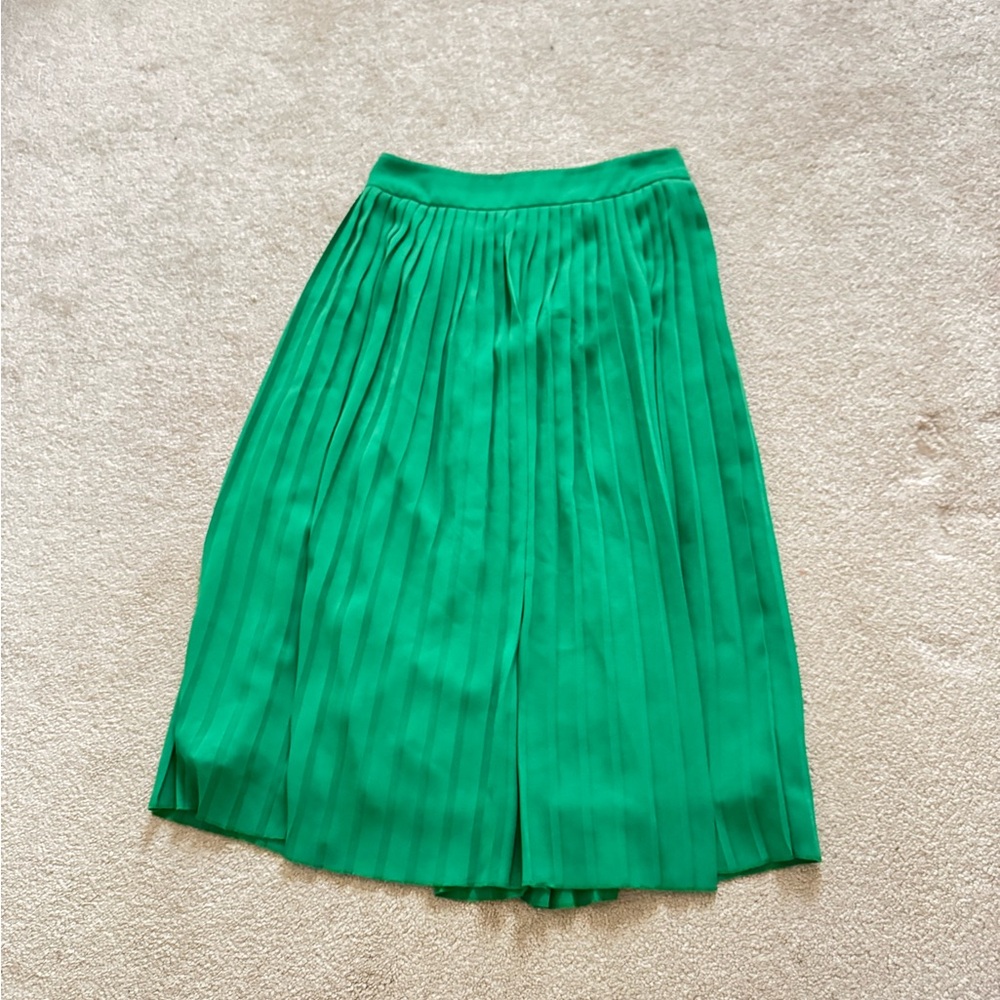 J. Crew Green Midi Pleated A-Line Skirt